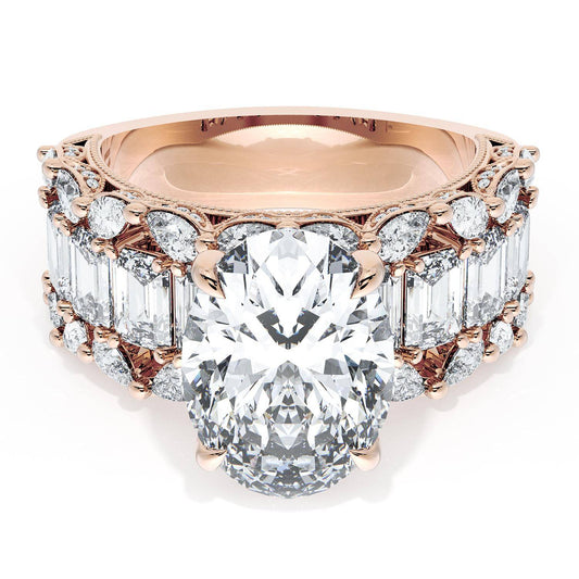 Oval Solitaire Engagement Ring w/ Emerald & Pear Band
