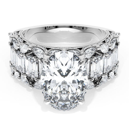 Oval Solitaire Engagement Ring w/ Emerald & Pear Band