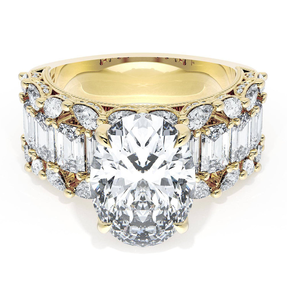 Oval Solitaire Engagement Ring w/ Emerald & Pear Band