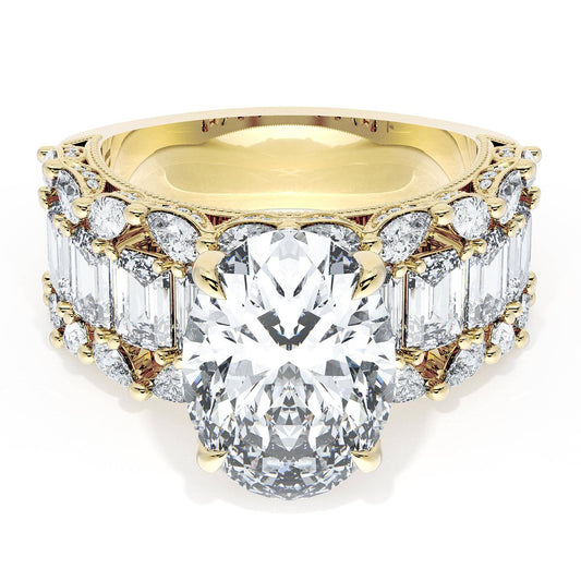 Oval Solitaire Engagement Ring w/ Emerald & Pear Band