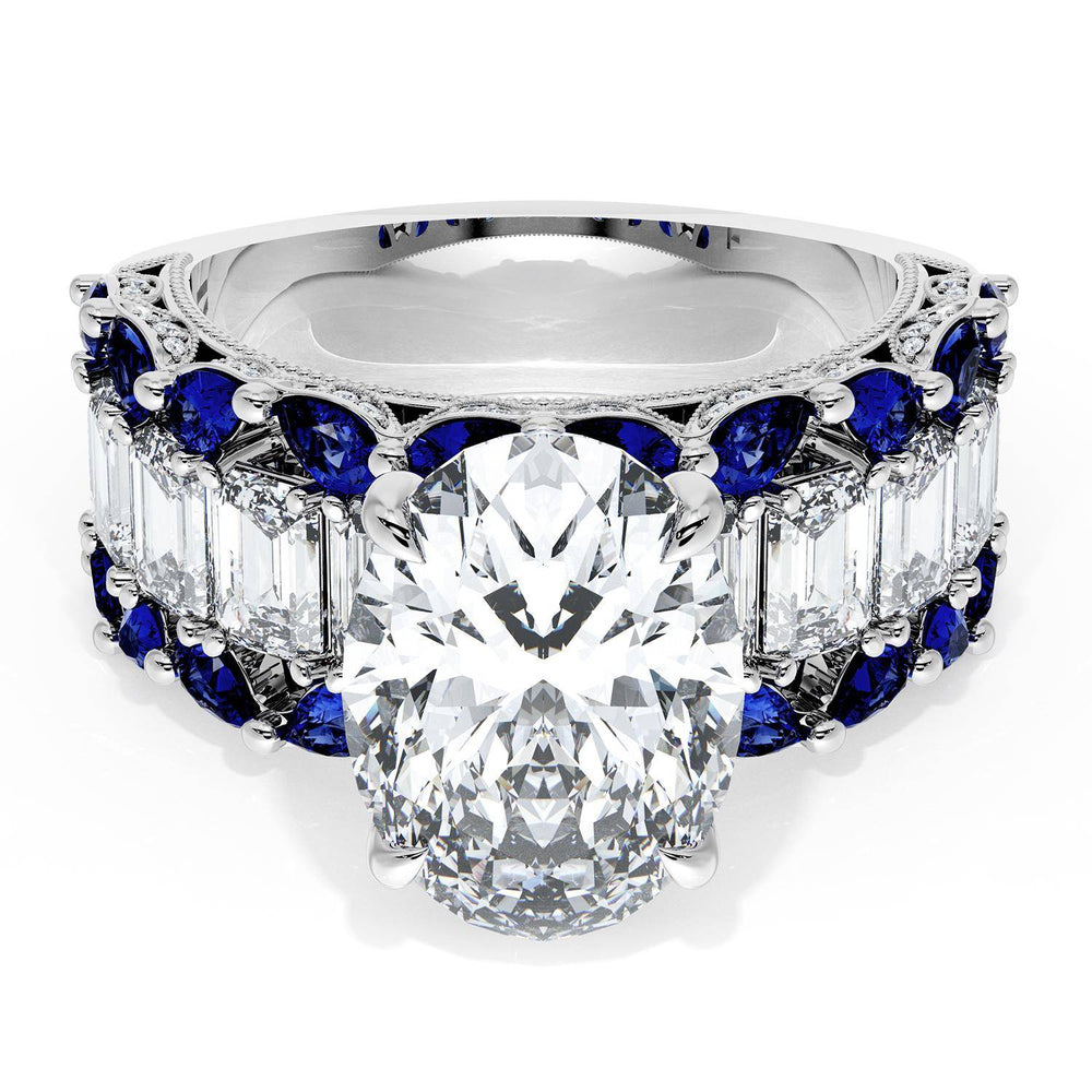 Oval Solitaire Engagement Ring w/ Emerald & Pear Band