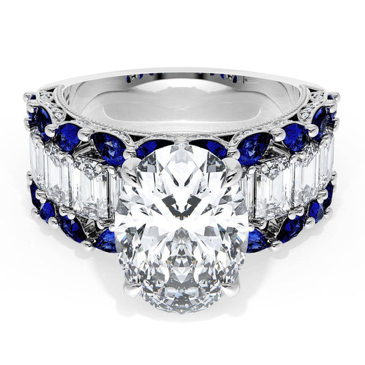 Oval Solitaire Engagement Ring w/ Emerald & Pear Band