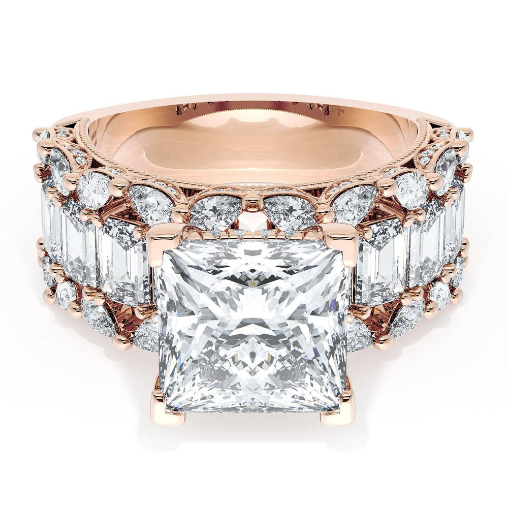 Princess Solitaire Engagement Ring w/ Emerald & Pear Band