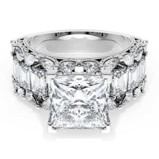 Princess Solitaire Engagement Ring w/ Emerald & Pear Band