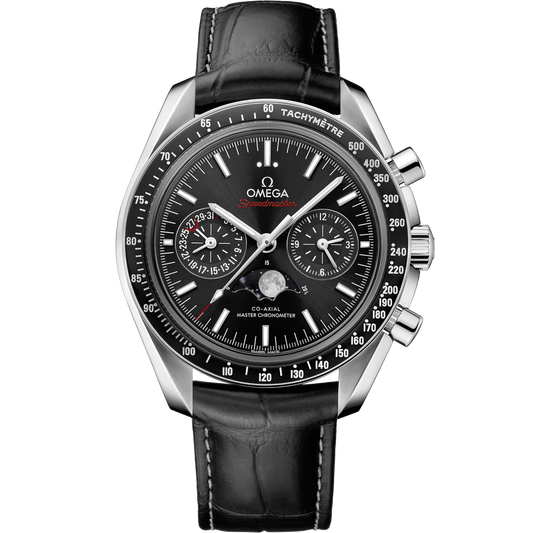 SPEEDMASTER MOONPHASE 44.25 MM, STEEL ON LEATHER STRAP