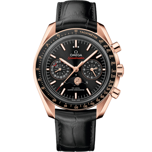 SPEEDMASTER MOONPHASE 44.25 MM, SEDNA™ GOLD ON LEATHER STRAP