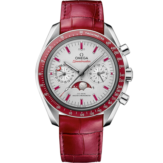 SPEEDMASTER MOONPHASE 44.25 MM, PLATINUM ON LEATHER STRAP