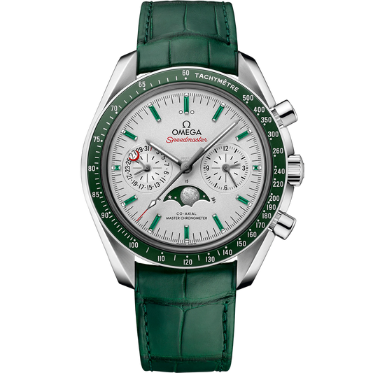 SPEEDMASTER MOONPHASE 44.25 MM, PLATINUM ON LEATHER STRAP