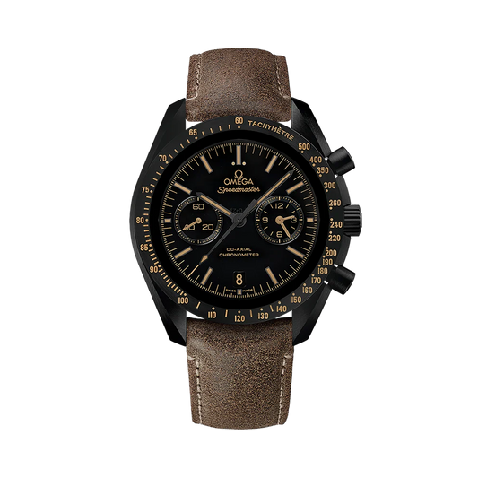 SPEEDMASTER DARK SIDE OF THE MOON 44.25 MM, BLACK CERAMIC ON LEATHER STRAP