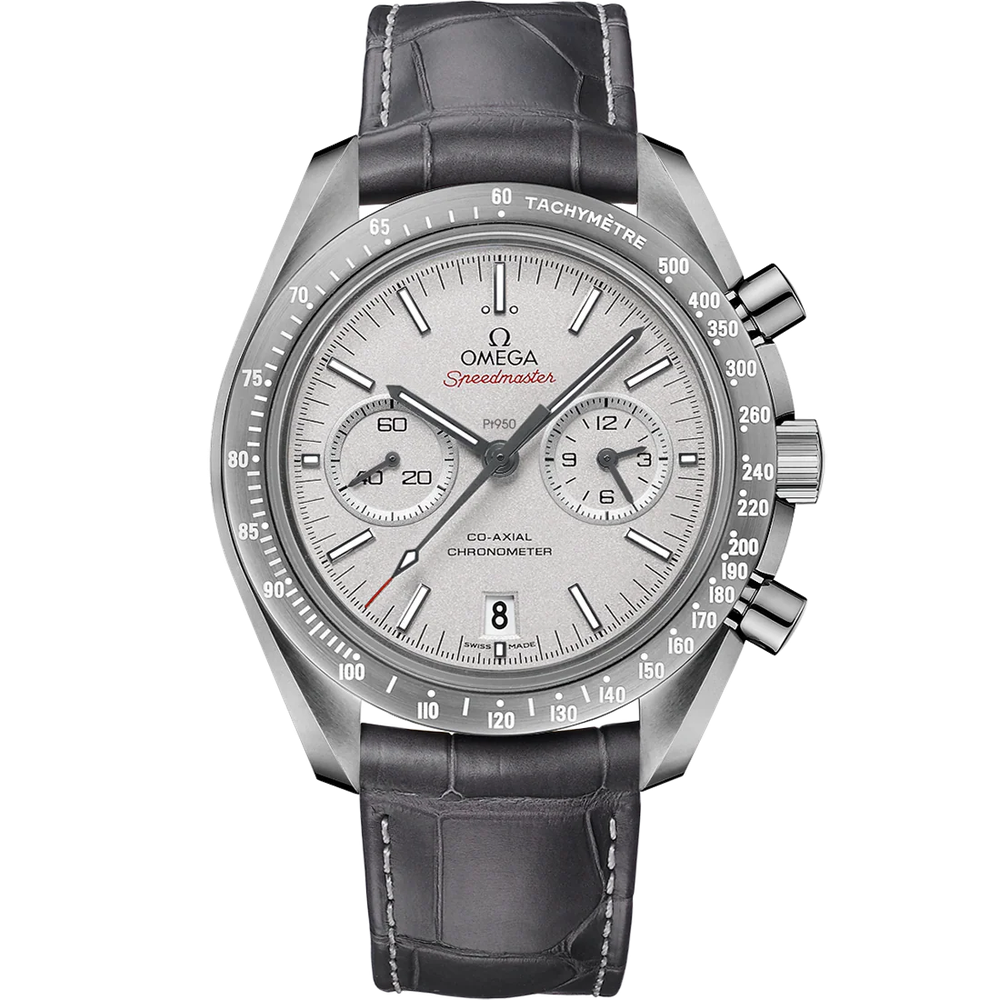 SPEEDMASTER DARK SIDE OF THE MOON 44.25 MM, GREY CERAMIC ON LEATHER STRAP WITH FOLDOVER CLASP