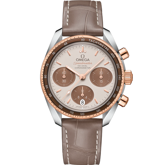 SPEEDMASTER 38 MM, STEEL - SEDNA™ GOLD ON LEATHER STRAP