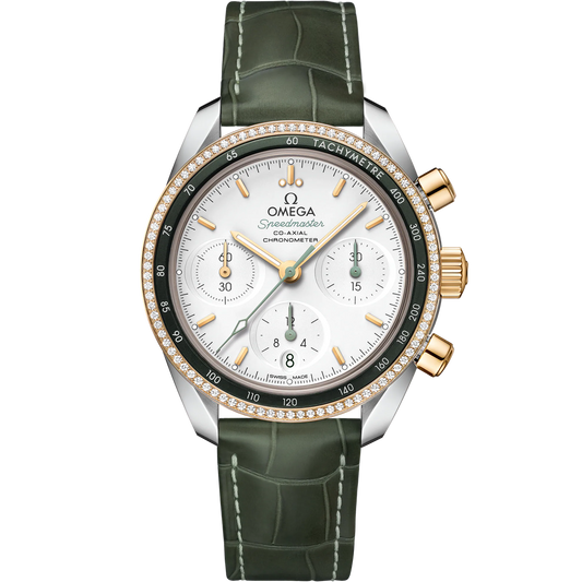 SPEEDMASTER 38 MM, STEEL - YELLOW GOLD ON LEATHER STRAP