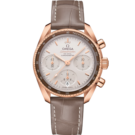 SPEEDMASTER 38 MM, SEDNA™ GOLD ON LEATHER STRAP
