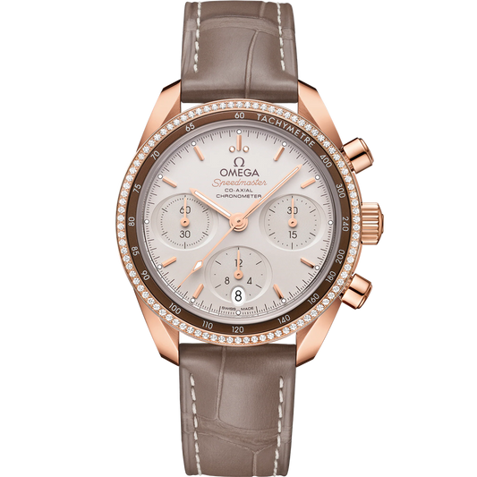SPEEDMASTER 38 MM, SEDNA™ GOLD ON LEATHER STRAP