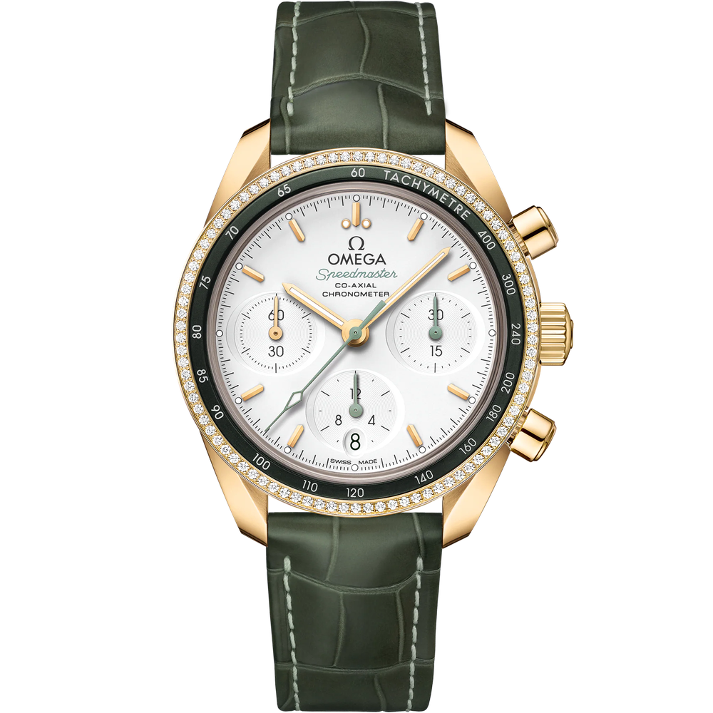 SPEEDMASTER 38 MM, YELLOW GOLD ON LEATHER STRAP