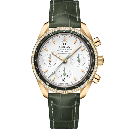 SPEEDMASTER 38 MM, YELLOW GOLD ON LEATHER STRAP