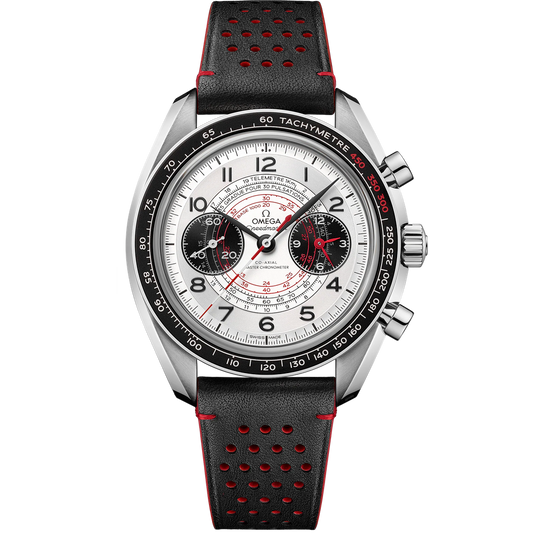 SPEEDMASTER CHRONOSCOPE 43 MM, STEEL ON LEATHER STRAP