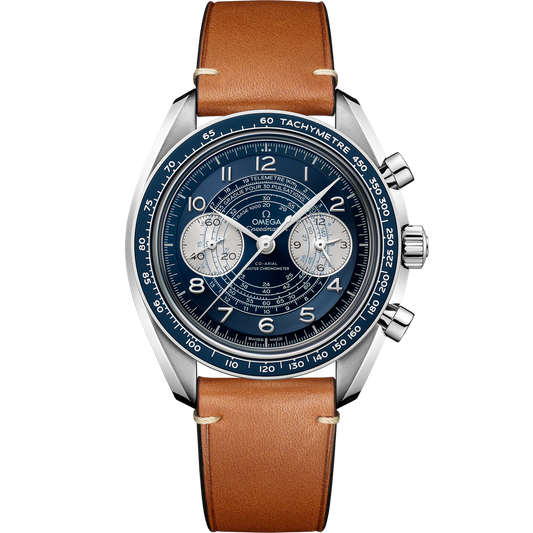 SPEEDMASTER CHRONOSCOPE 43 MM, STEEL ON LEATHER STRAP