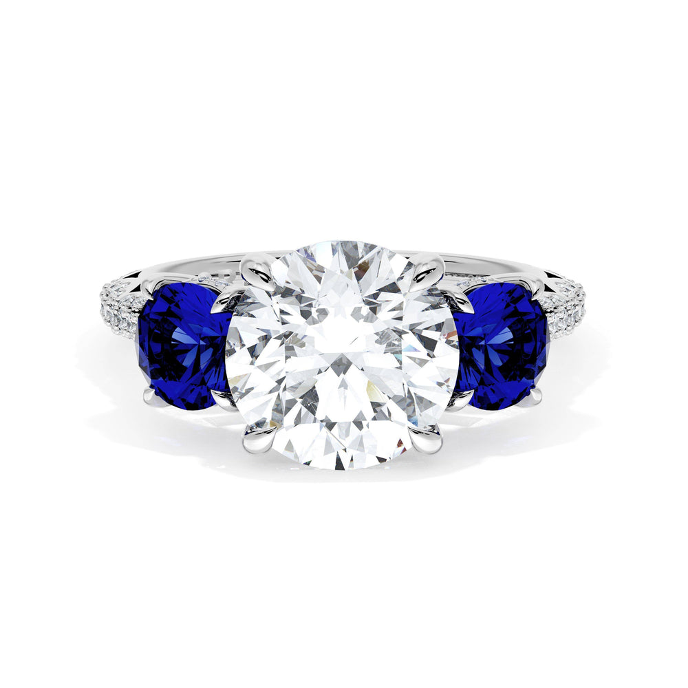 Round 3-Stone Engagement Ring in Blue Sapphire