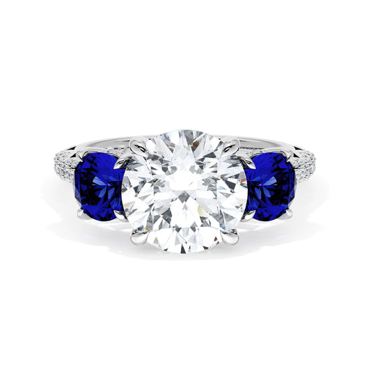 Round 3-Stone Engagement Ring in Blue Sapphire