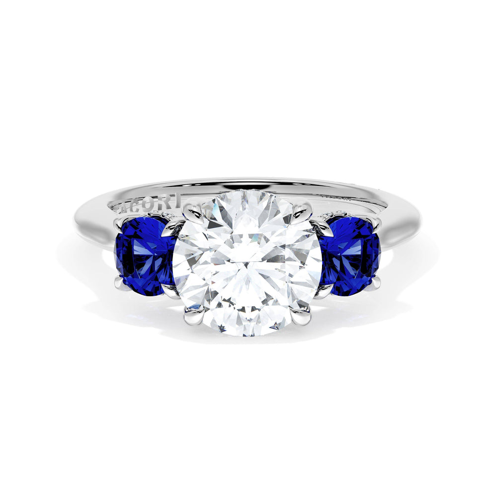 Round 3-Stone Engagement Ring in Blue Sapphire