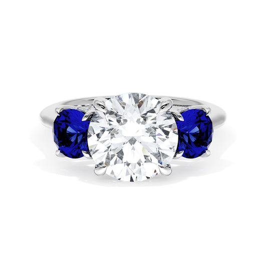 Round 3-Stone Engagement Ring in Blue Sapphire