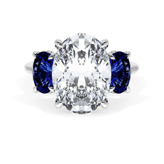 Oval 3-Stone Engagement Ring in Blue Sapphire