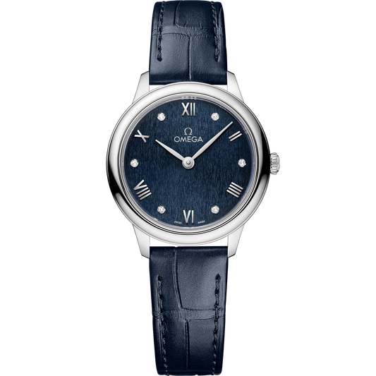 DE VILLE PRESTIGE 27.5 MM, STEEL ON LEATHER STRAP