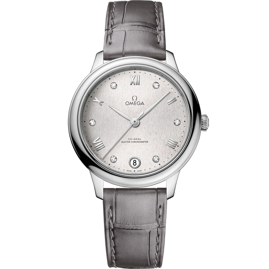 DE VILLE PRESTIGE 34 MM, STEEL ON LEATHER STRAP