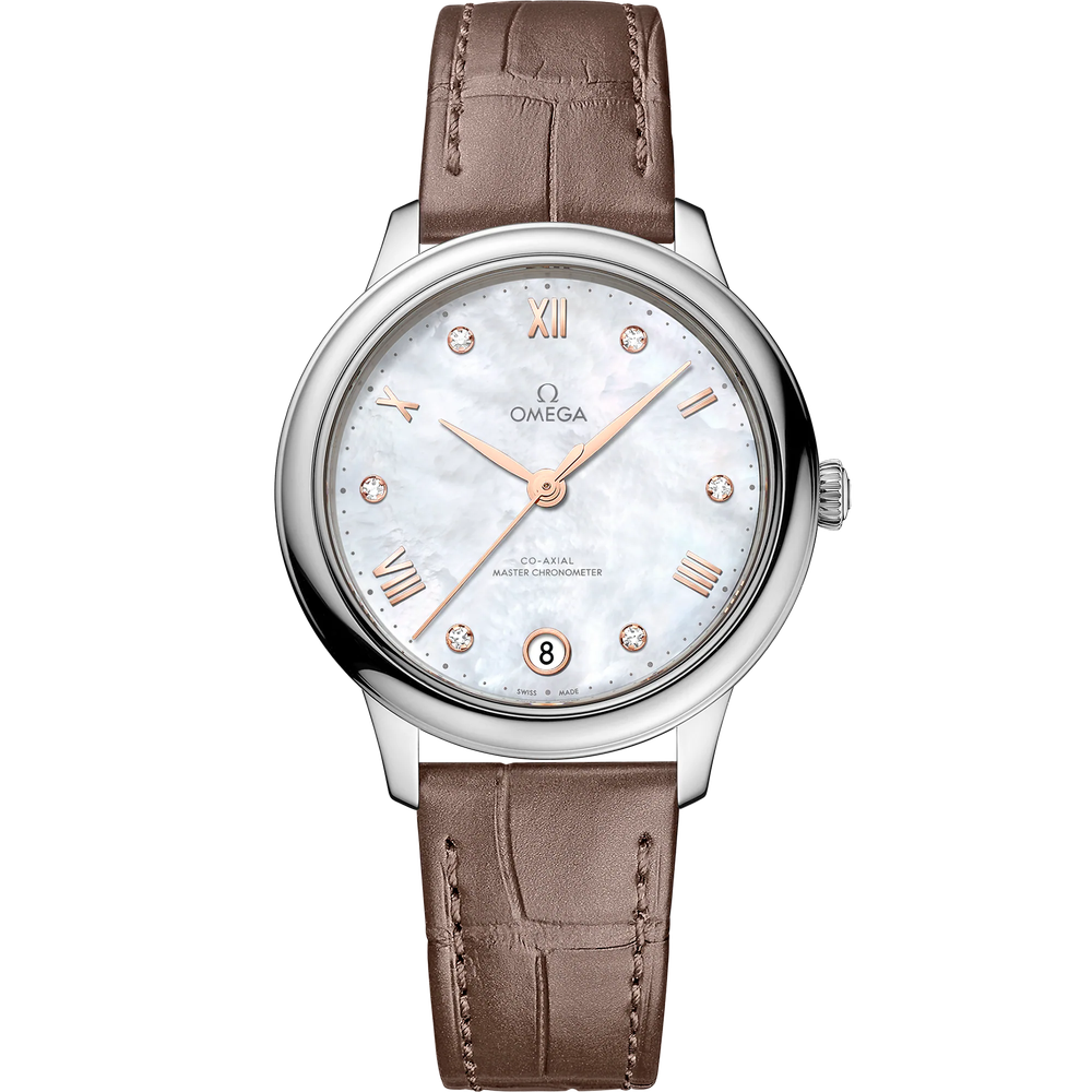 DE VILLE PRESTIGE 34 MM, STEEL ON LEATHER STRAP