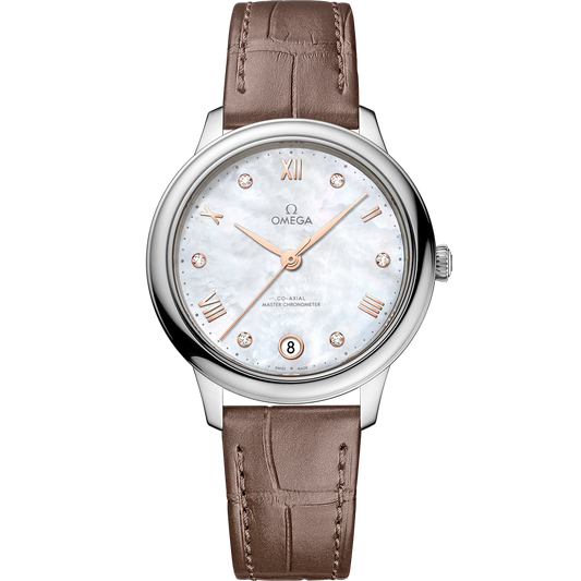 DE VILLE PRESTIGE 34 MM, STEEL ON LEATHER STRAP