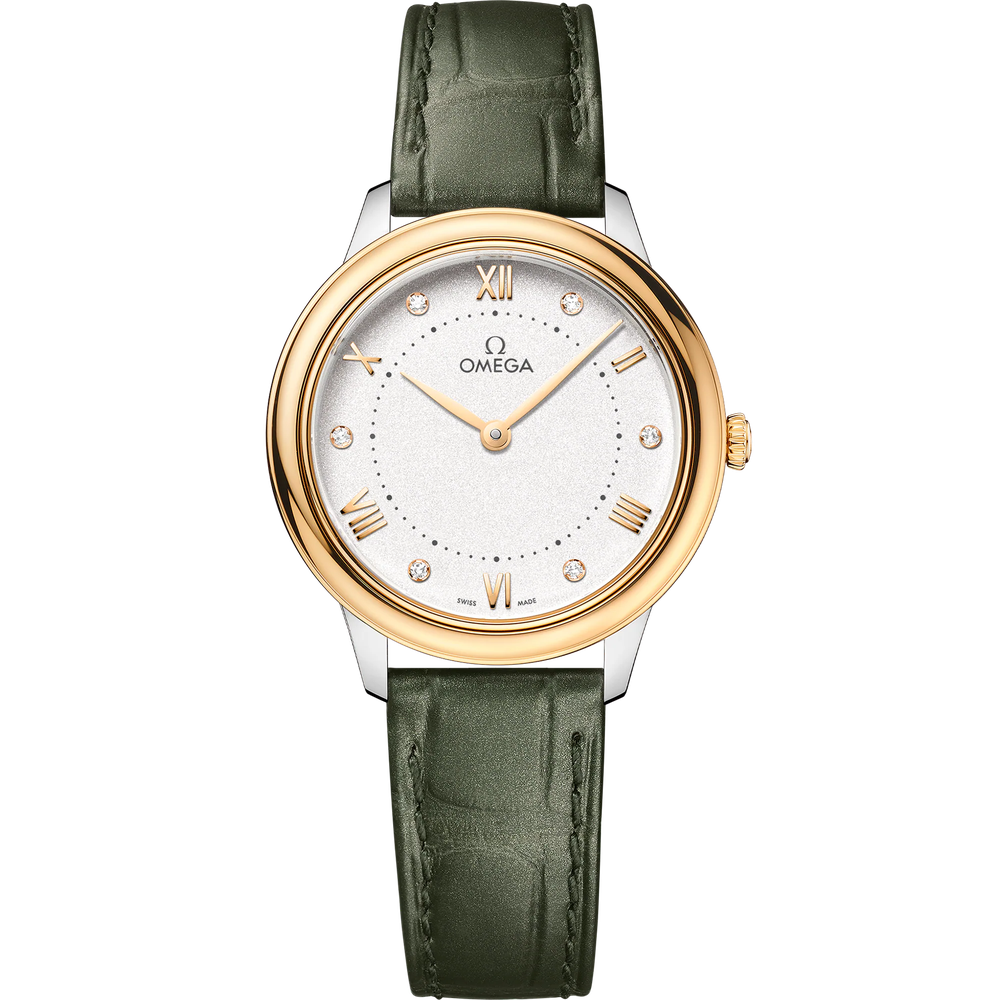 DE VILLE PRESTIGE 30 MM, STEEL - YELLOW GOLD ON LEATHER STRAP