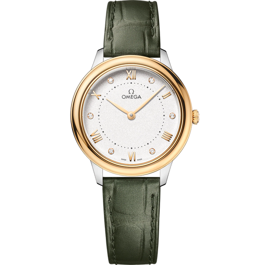 DE VILLE PRESTIGE 30 MM, STEEL - YELLOW GOLD ON LEATHER STRAP