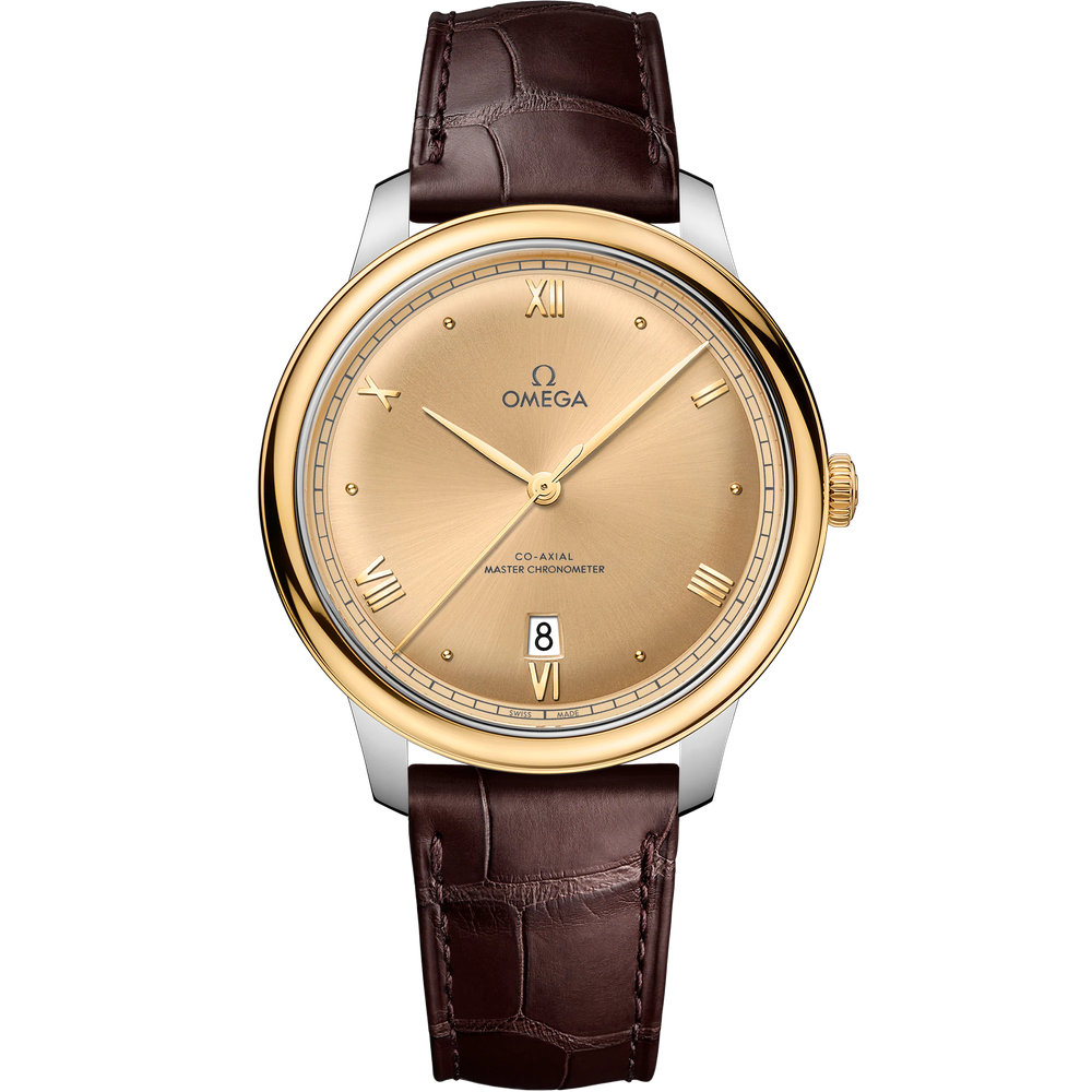 DE VILLE PRESTIGE 40 MM, STEEL - YELLOW GOLD ON LEATHER STRAP