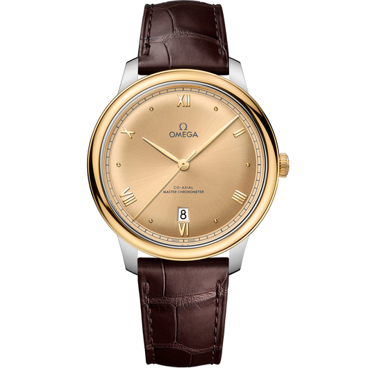 DE VILLE PRESTIGE 40 MM, STEEL - YELLOW GOLD ON LEATHER STRAP