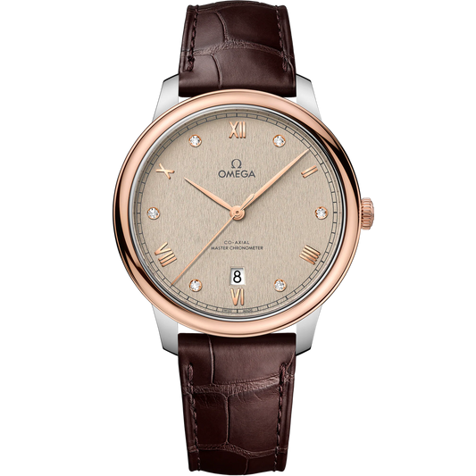 DE VILLE PRESTIGE 40 MM, STEEL - SEDNA™ GOLD ON LEATHER STRAP