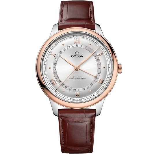 DE VILLE PRESTIGE 42 MM, STEEL - SEDNA™ GOLD ON ALLIGATOR