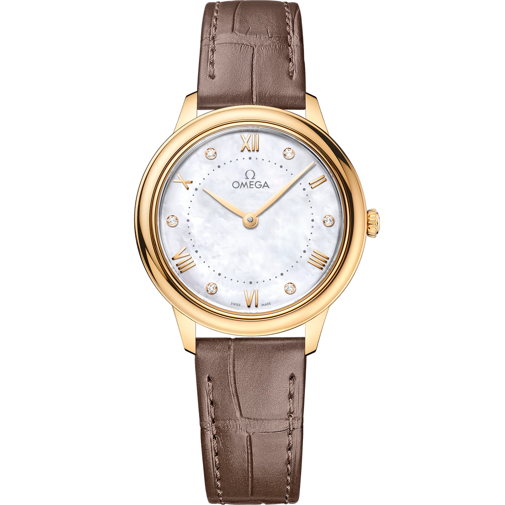 DE VILLE PRESTIGE 30 MM, YELLOW GOLD ON LEATHER STRAP