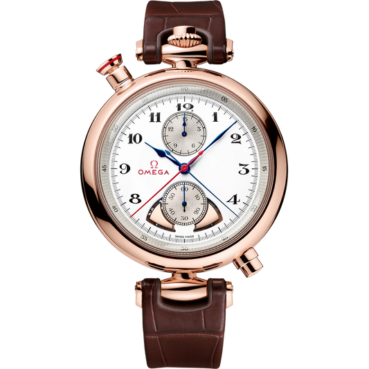 SPECIALITIES OLYMPIC 1932 CHRONO CHIME 45 MM, SEDNA™ GOLD ON LEATHER STRAP