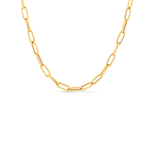 Designer Gold Alternating Polished And Fluted Paperclip Link 31 Inch Chain