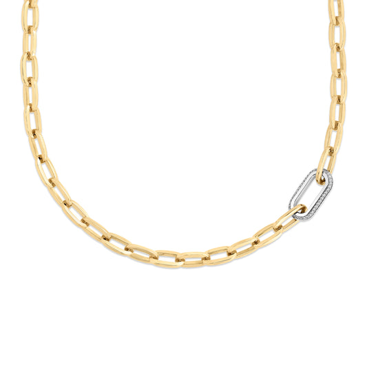 Designer Gold Single Large Diamond Link Paperclip Necklace