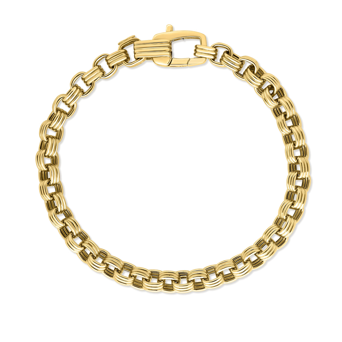 Roberto Coin Designer Gold Round Link Chain Bracelet Ridged in 18K yellow gold