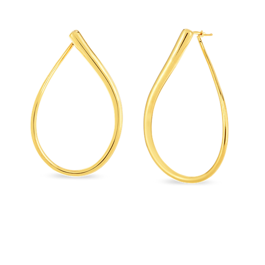 Designer Gold Large Open Teardrop Hoop Earrings