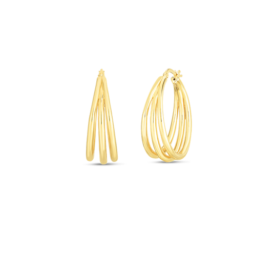 Designer Gold Graduated Thin Triple Hoop Earrings