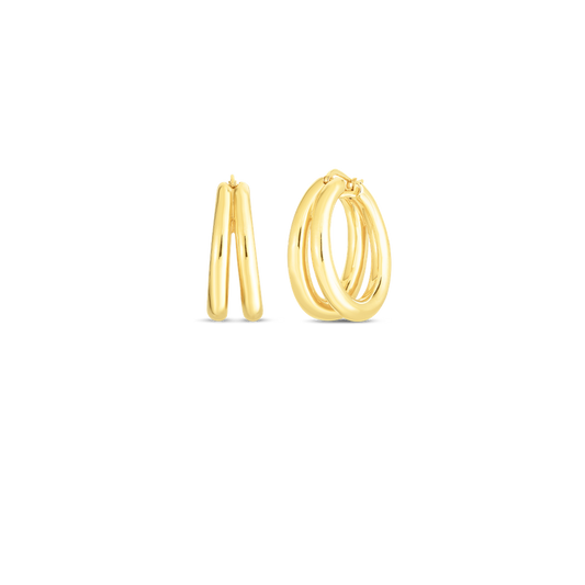 Designer Gold Graduated Thick Double Hoop Earrings
