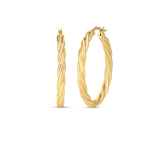 Designer Gold Twisted Hoop Earrings