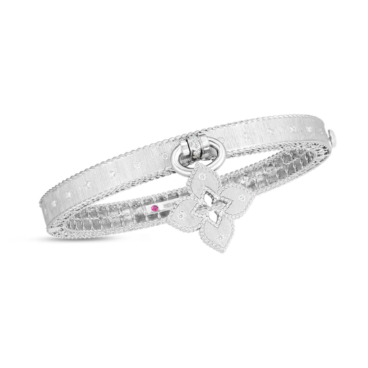 Petite Venetian Princess Diamond And Satin Finish Dangling Flower Charm Bangle