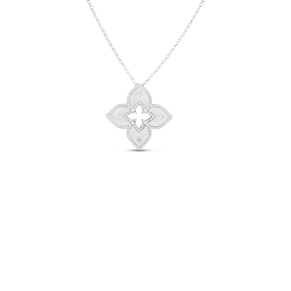 Petite Venetian Princess Diamond And Satin Finish Medium Flower Necklace
