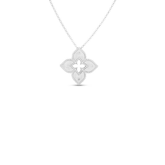 Petite Venetian Princess Diamond And Satin Finish Medium Flower Necklace