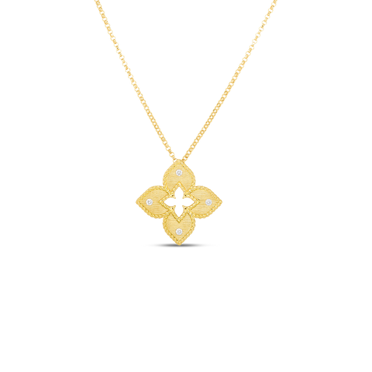 Petite Venetian Princess Diamond And Satin Finish Medium Flower Necklace
